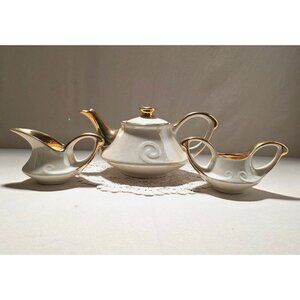 Vintage Fine China Tea Set With 22 K Gold Trim - Includes Teapot Creamer & Sugar